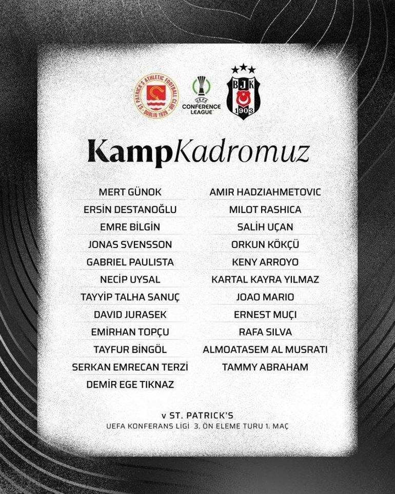 Beşiktaşa St. Patrick maçı öncesi şok Kadrodan çıkarıldı...