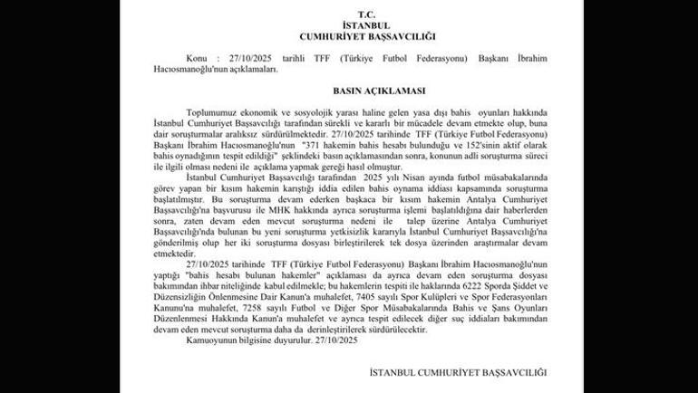 İstanbul Cumhuriyet Başsavcılığından açıklama: Nisan ayında soruşturma başlatıldı