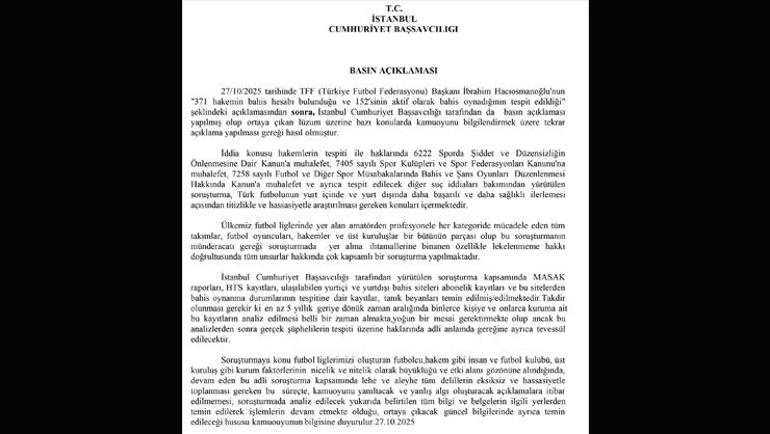 İstanbul Cumhuriyet Başsavcılığından açıklama: Son 5 yıllık kayıtlar incelenecek