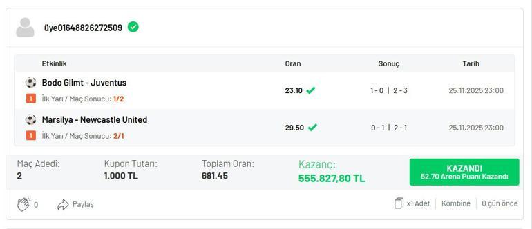Şampiyonlar Ligi gecesinde Misli’yle kazandı 90+1’de Jonathan David’in golüyle tam 555.827 TL…