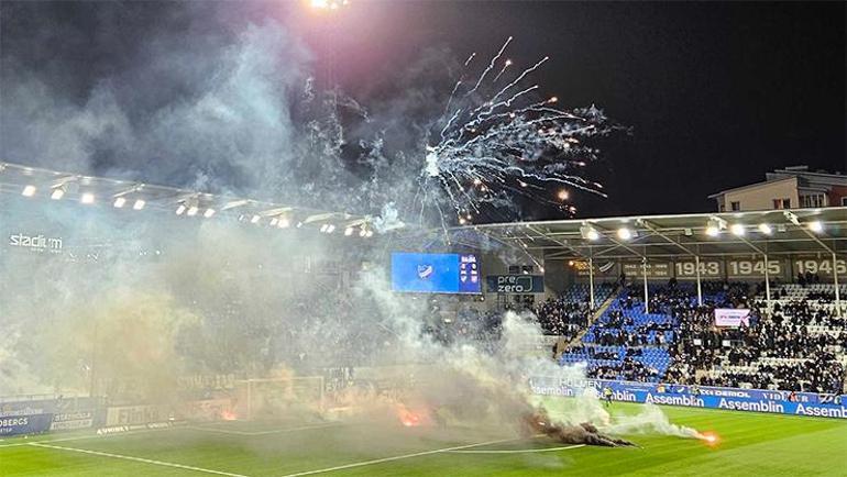 İsveçte takımları küme düşen taraftalar sahayı yaktı