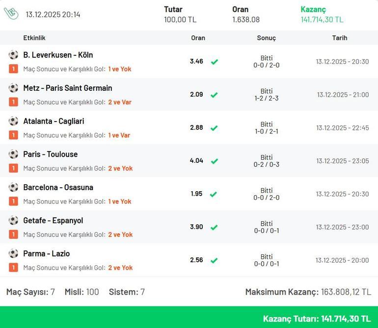 Yok böyle oran Misli’de 7 maça oynadı, 141.714 TL kazandı