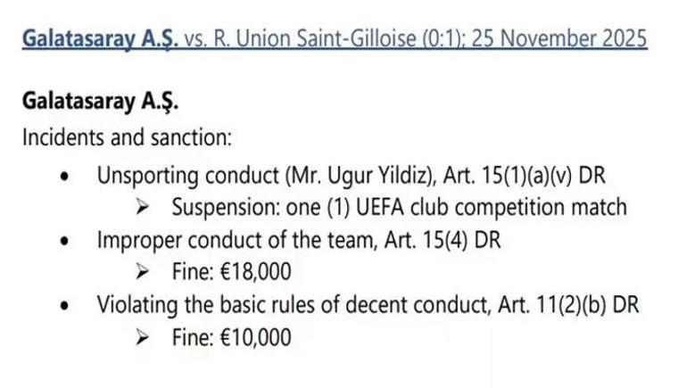 UEFAdan Galatasaraya ceza: Resmen açıklandı