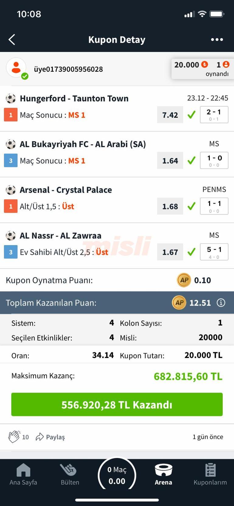 Son dakika golleri geldi, Misliyle kazandı 556.920 TLnin sahibi oldu...